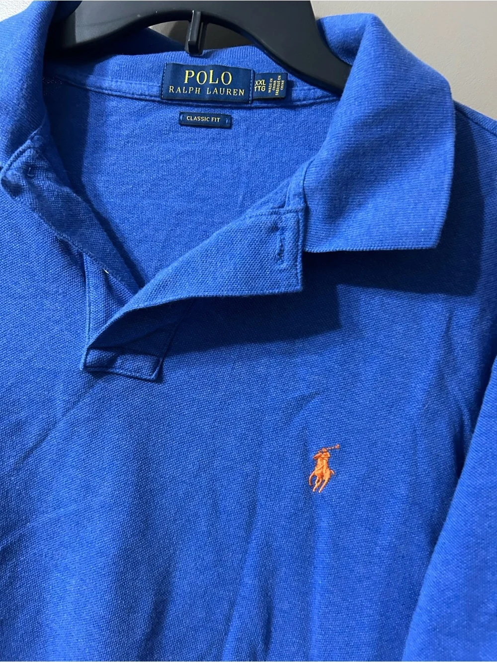 Ralph Lauren Men’s Bright Blue Short-Sleeve Polo with Orange Logo cotton